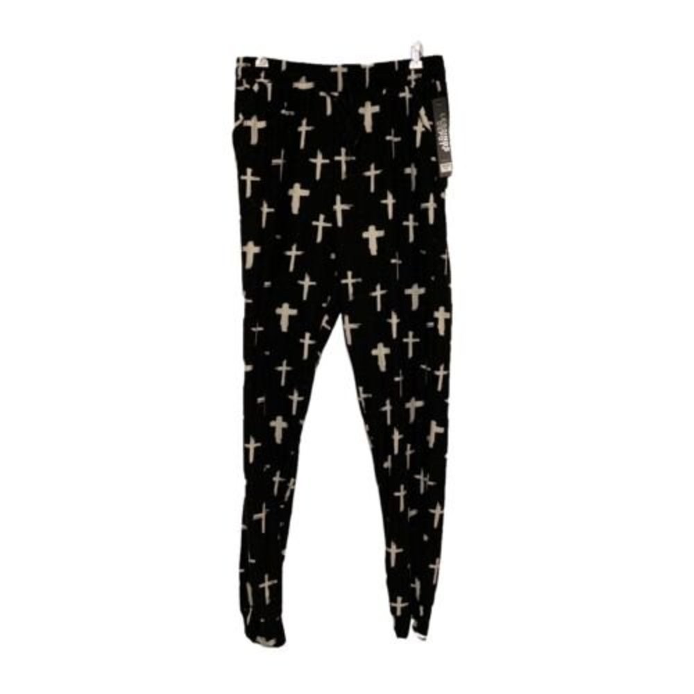 Leggings Depot Womens Leggings Size 1XL Black White Cross Cuffed Elastic Tie